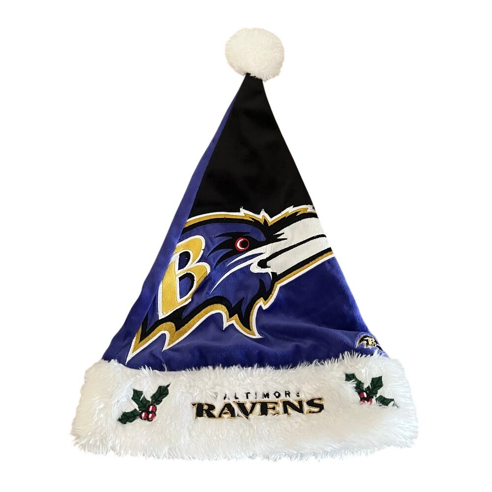 Baltimore Ravens NFL Santa Hat - Embroidered Logo Plush Christmas Holiday Cap